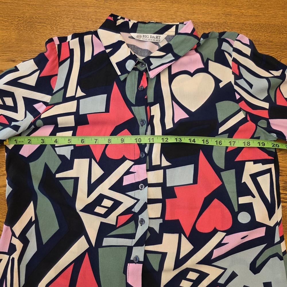 Retro 80s Sz 8 Abstract Blouse Womens Pink Green Funky Pop Art Button Down Comic - Picture 4 of 10